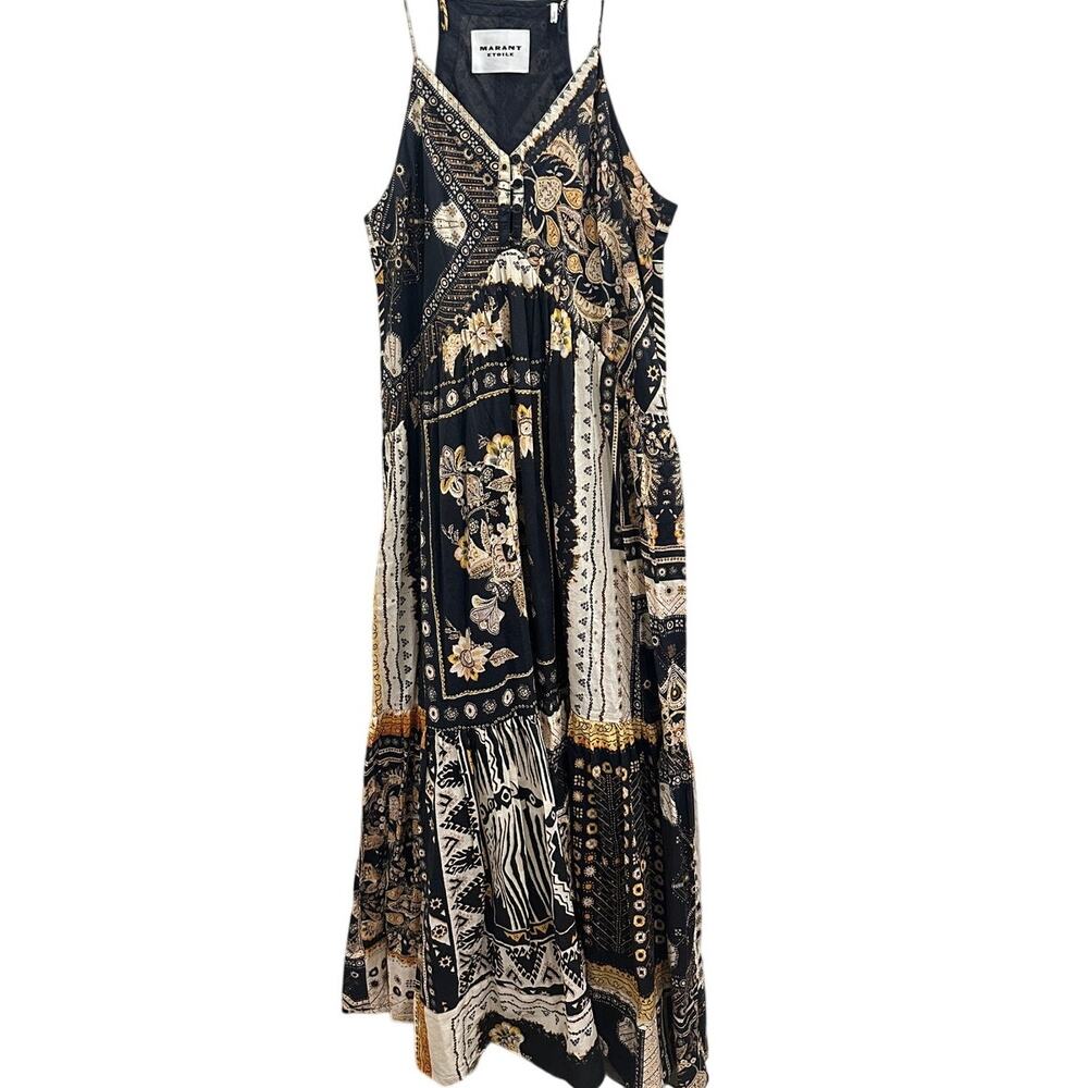 Isabel Marant Etoile Sabba Strappy Bandana Print Midi Dress‎ Black Ochre Size 10 - Picture 3 of 12